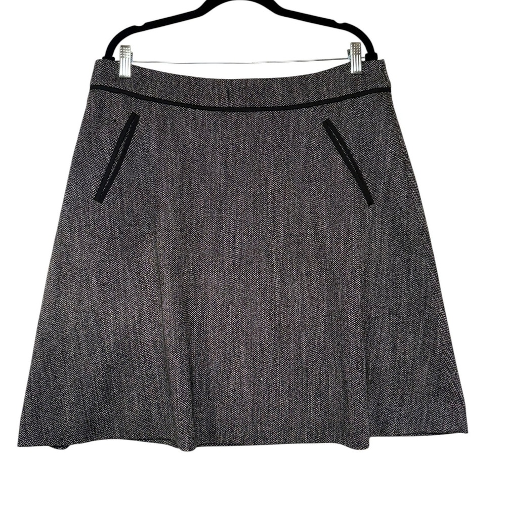 Ann Taylor Loft Womens 14 Herringbone A-Line Skirt Black White Office Career